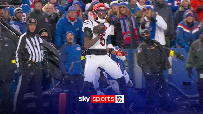 Cincinnati Bengals' Tee Higgins submits bid for one-handed catch of the year against the Buffalo Bills