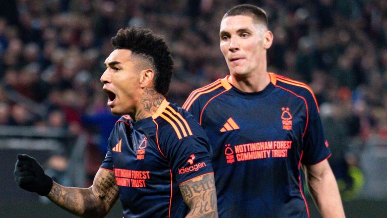 Igor Jesus celebrates his winner for Nottingham Forest against Utrecht in the Europa League