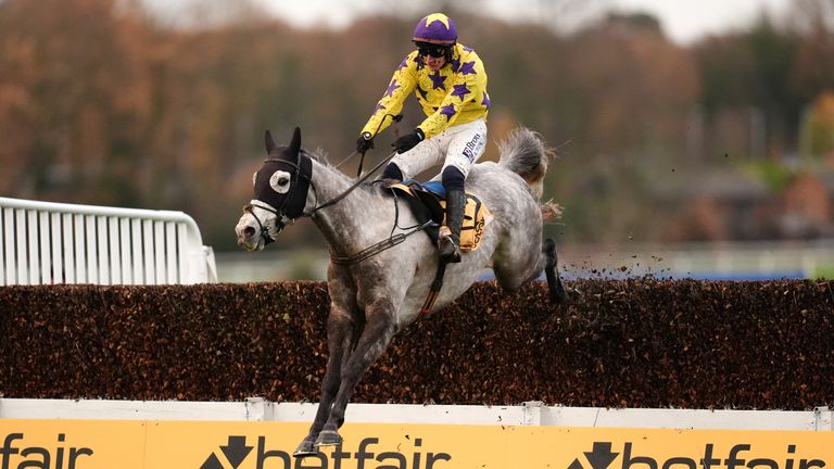 Il Etait Temps ridden by Paul Townend jumps the last on the way to winning the Betfair Tingle Creek Chase at Sandown Park