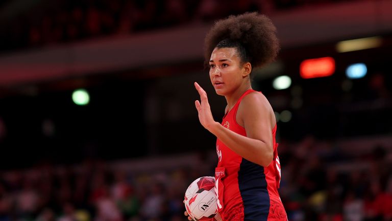 Jaz Brown of Vitality Roses during her England debut against New Zealand 