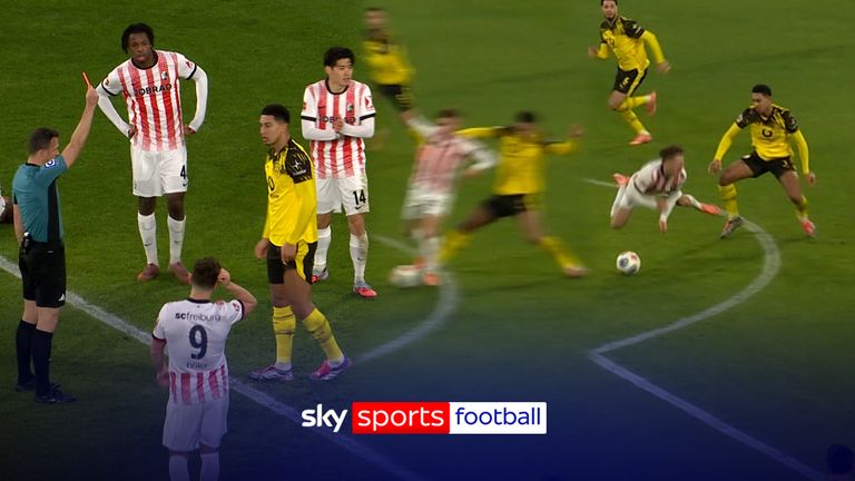 Jobe Bellingham gets a two-match banned for being down Freiburg's Philipp Treu after receiving a poor pass from goalkeeper Gregor Kobel.