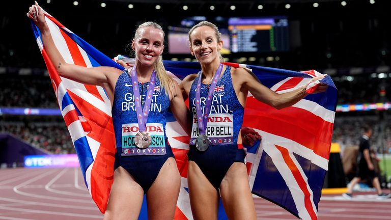 Georgia Hunter-Bell and Keely Hodgkinson after winning silver and bronze respectively at the World Athletics Championships 2025