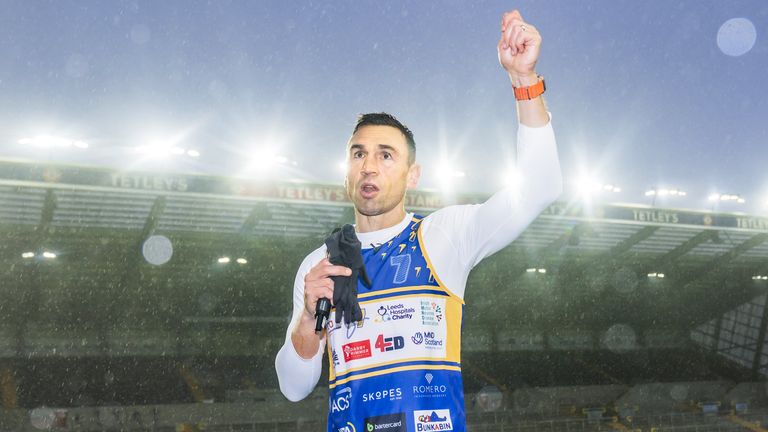 Kevin Sinfield after completing his run on day seven of the 7 in 7: Together 2025 Challenge at AMT Headingley Rugby Stadium