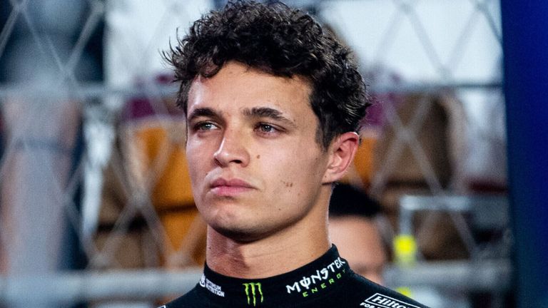 Lando Norris (McLaren Formula 1 Team, United Kingdom, #04) Lando Norris (McLaren Formula 1 Team, United Kingdom, #04) in the starting grid before the national anthem, QTR, Formula 1 World Championship, Qatar Grand Prix, Lusail International Circuit, Race Photo by: Memmler/picture-alliance/dpa/AP Images