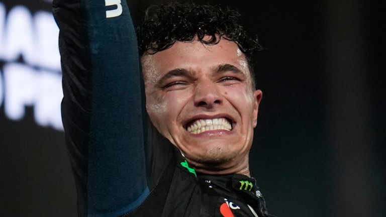 Lando Norris reacts after becoming world champion