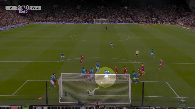 Santi Bueno tidak terkawal untuk mencetak gol bagi Wolves dari tendangan sudut pada akhir pekan