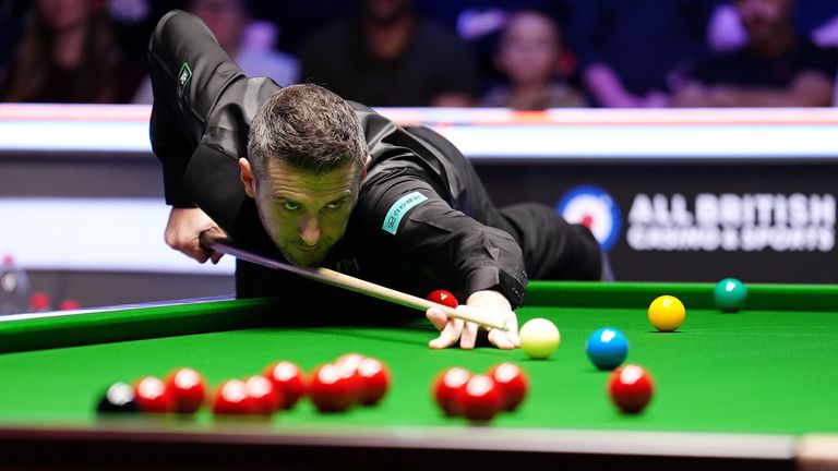 Mark Selby plays a shot during his match against Judd Trump, on day nine of the 2025 Victorian Plumbing UK Championship