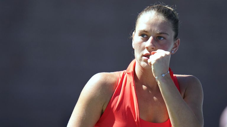 Marta Kostyuk de Ucrania durante la primera ronda del torneo de tenis Abierto de Estados Unidos, el martes 26 de agosto de 2025, en Nueva York. (Foto AP/Vera Nieuwenhuis)