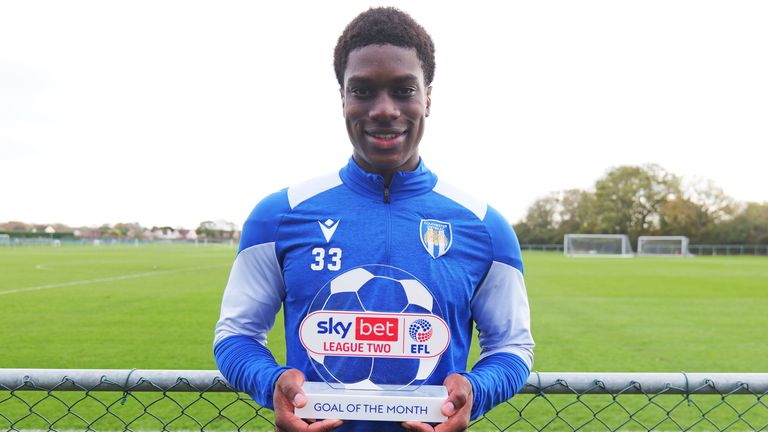 Micah Mbick won the Sky Bet League Two Goal of the Month award for October