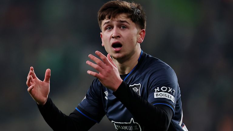 Mikey Moore reacts during Rangers' Europa League defeat against Ferencvaros