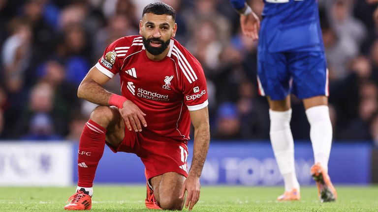 Mo Salah gets off the floor in Liverpool's loss to Chelsea