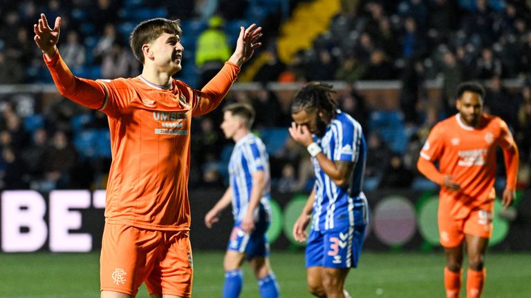 Rangers' Mikey Moore celebrates scoring at Kilmarnock