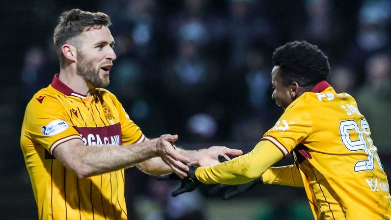 Motherwell's Ibrahim Said (right) celebrates scoring with Stephen O'Donnell to make it 1-0 