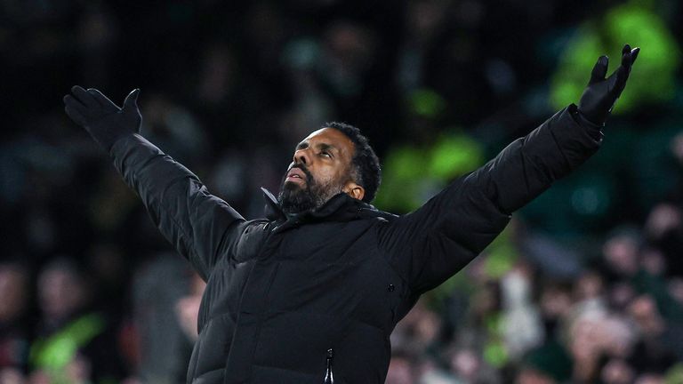 Celtic manager Wilfried Nancy celebrates his first win