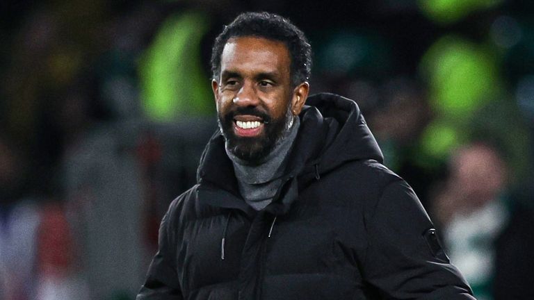 GLASGOW, SCOTLAND - DECEMBER 21: Celtic manager Wilfried Nancy celebrates during a William Hill Premiership match between Celtic and Aberdeen at Celtic Park, on December 21, 2025, in Glasgow, Scotland. (Photo by Craig Williamson / SNS Group)