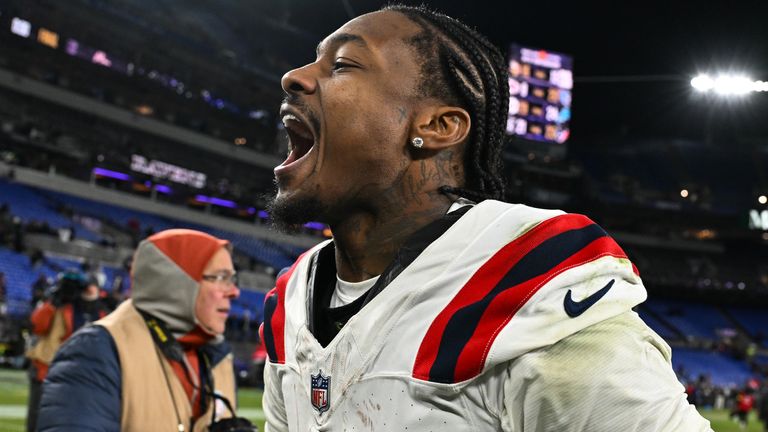New England Patriots wide receiver Stefon Diggs celebrates victory over the Baltimore Ravens