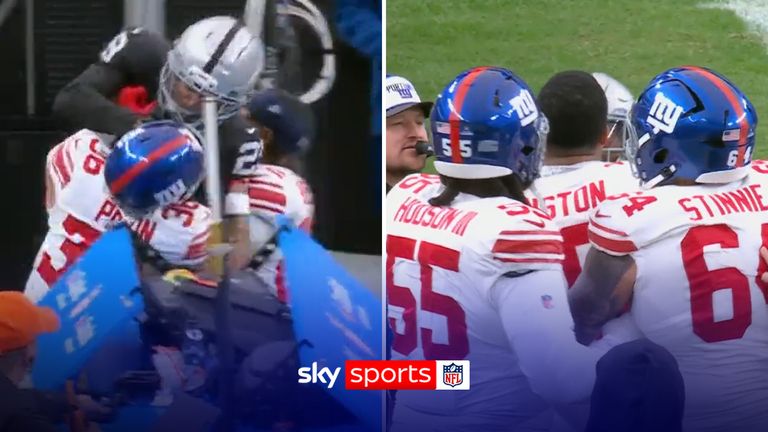 Sideline chaos! New York Giants and Las Vegas Raiders players in HEATED clash!