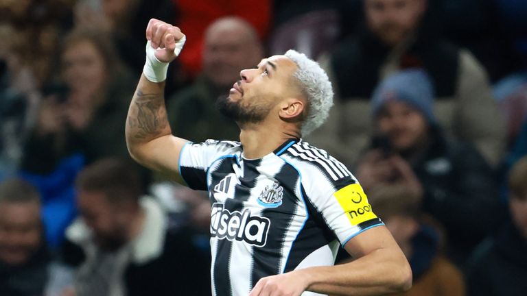 Newcastle United's Joelinton (left) celebrates scoring his side's first goal of the game