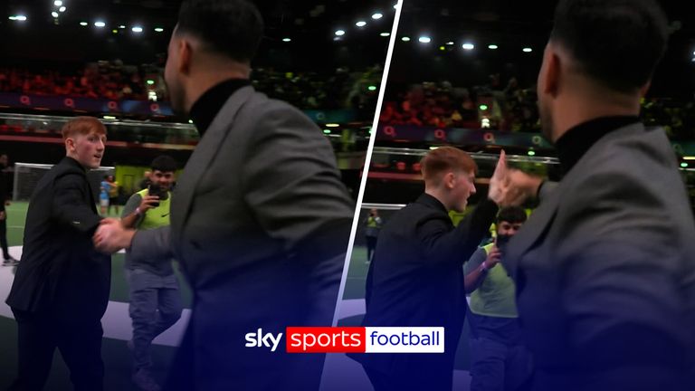 Yanited coach Angry Ginge appeared to pull away and avoid eye-contact during his handshake with NDL FC coach Niko Omilana after his side's 5-2 defeat. 