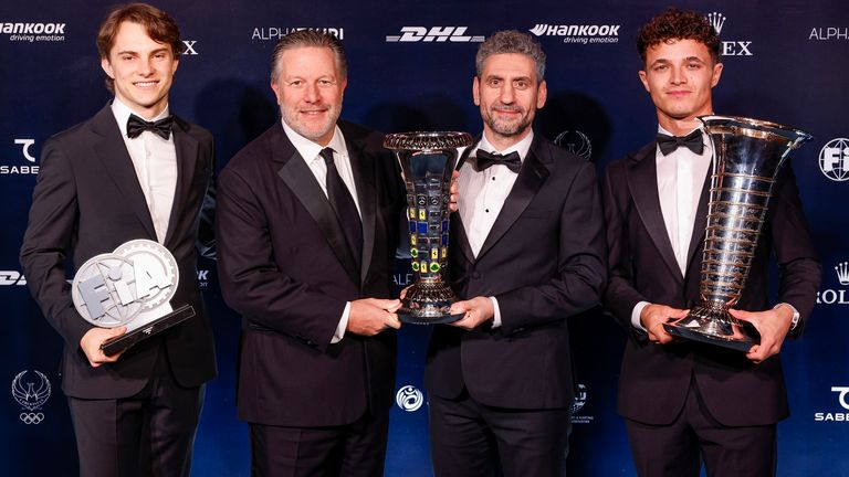 McLaren family photo with their respective prizes at the FIA Awards