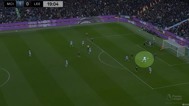 Foden should have scored from this position, as three defenders were busy tracking the run of Haaland in the six-yard area