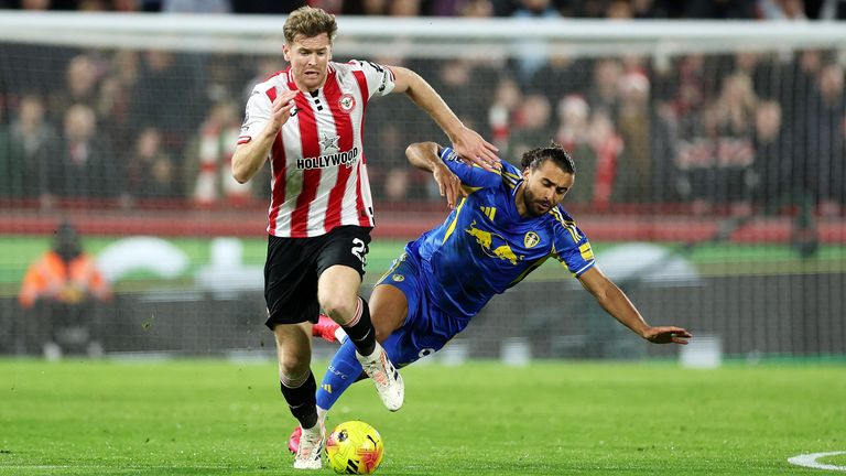 Nathan Collins breaks clear of Dominic Calvert-Lewin