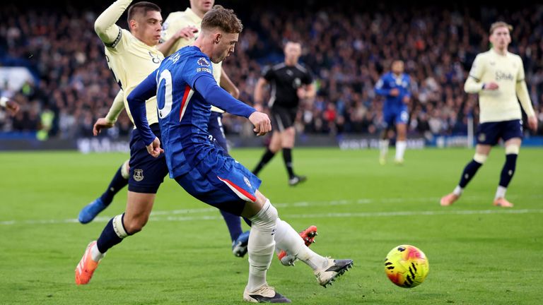 Cole Palmer gives Chelsea a first-half lead against Everton