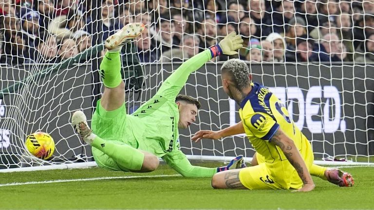 Richarlison sweeps Pedro Porro's cross into the net only for his effort to be ruled out by VAR for offside
