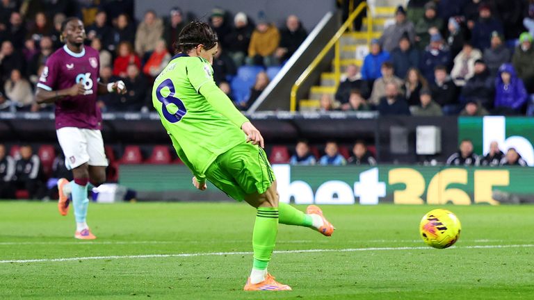 Harry Wilson scores Fulham's third goal at Turf Moor