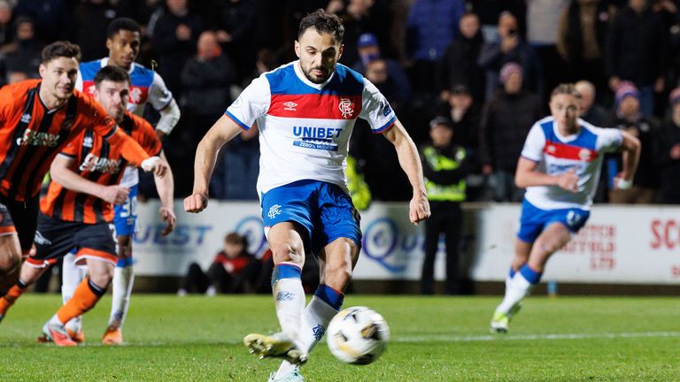 Rangers Nedim Bajrami scored a late penalty to rescue a point against Dundee United
