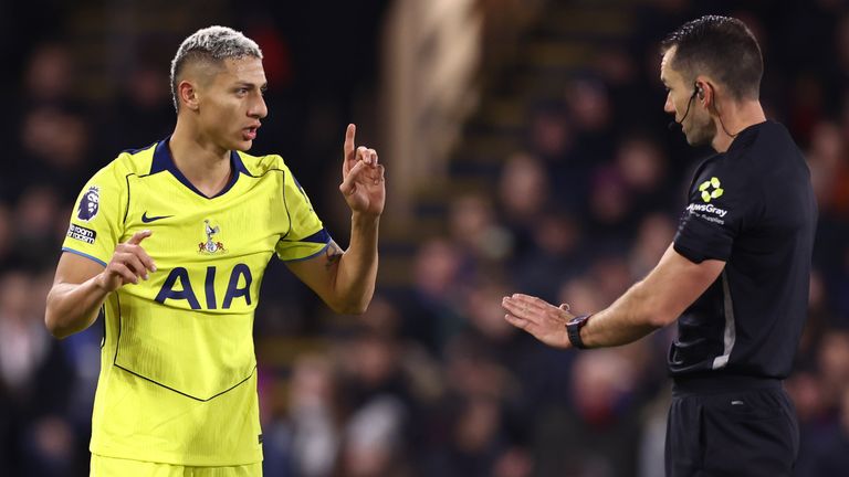 Richarlison questions referee Jarred Gillett after seeing his effort ruled out by VAR for offside