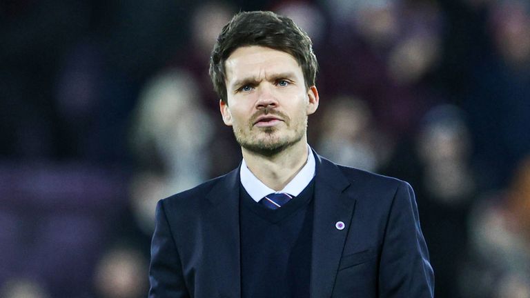 EDINBURGH, SCOTLAND - DECEMBER 21: Rangers Head Coach Danny Rohl looks dejected at full time during a William Hill Premiership match between Heart of Midlothian and Rangers at Tynecastle Park, on December 21, 2025, in Edinburgh, Scotland. (Photo by Alan Harvey / SNS Group)