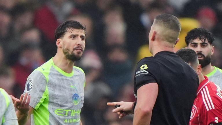 Ruben Dias was lucky to escape a second yellow card for tripping Nottingham Forest striker Igor Jesus