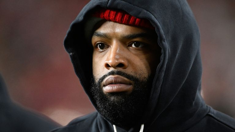 San Francisco 49ers offensive tackle Trent Williams walks on the sideline during the second half (AP Photo/Eakin Howard)