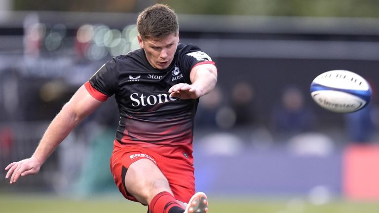 Saracens' Owen Farrell scores a conversion
