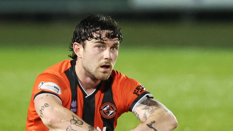 Dundee United's Will Ferry looks dejected following his side's 2-0 loss during the match between St Mirren and Dundee United