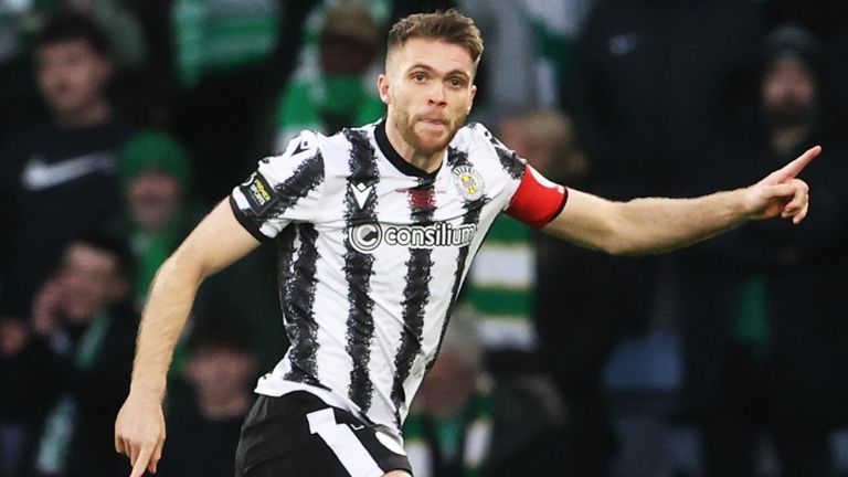Marcus Fraser celebrates after giving St Mirren an early lead against Celtic in the Scottish League Cup Final