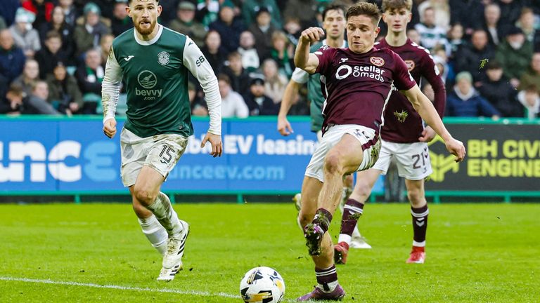 Cammy Devlin scores for Hearts at Easter Road