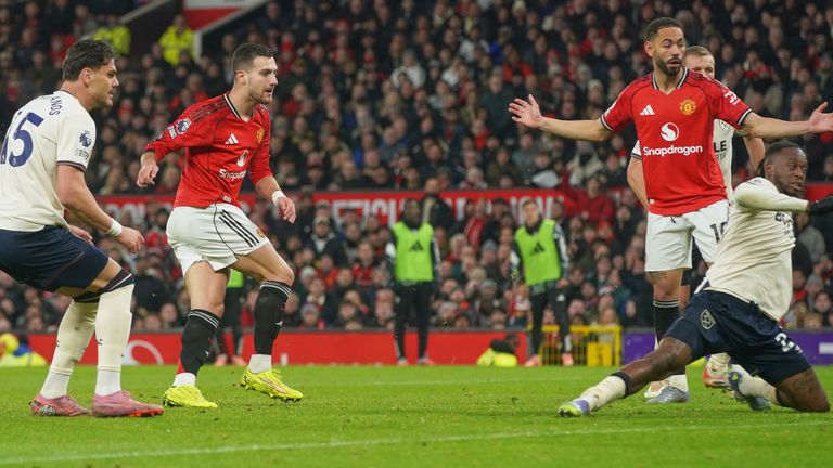 Diogo Dalot (second from left) fired Man Utd into a second-half lead against West Ham
