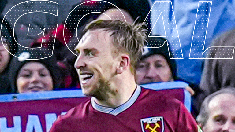 West Ham's Jarrod Bowen scores against Brighton