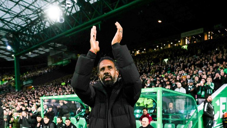 Wilfried Nancy is presented to the Celtic Park crowd ahead of his first Celtic game vs Hearts