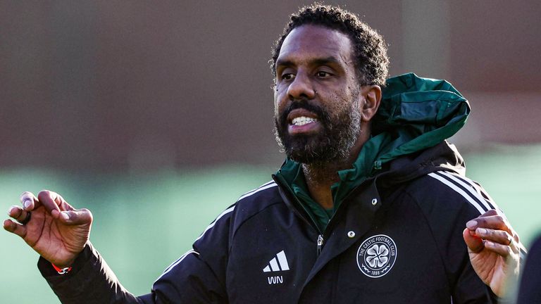 GLASGOW, SCOTLAND - DECEMBER 12: Manager Wilfried Nancy during a Celtic training session at Lennoxtown Training Centre, on December 12, 2025, in Glasgow, Scotland. (Photo by Craig Williamson / SNS Group)