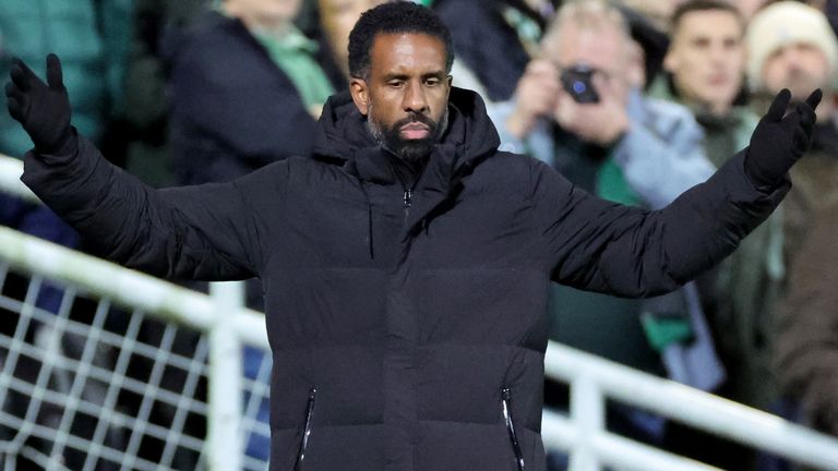 Wilfried Nancy reacts during Celtic's Scottish Premiership match at Dundee United