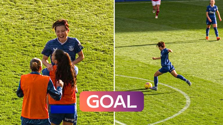 Honoka Hayashi rockets in the equaliser for Everton to make it 1-1 against Arsenal.