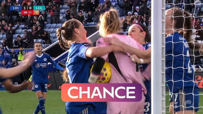 Watch as Leicester deny London City Lionesses an equaliser with a last-minute penalty save.