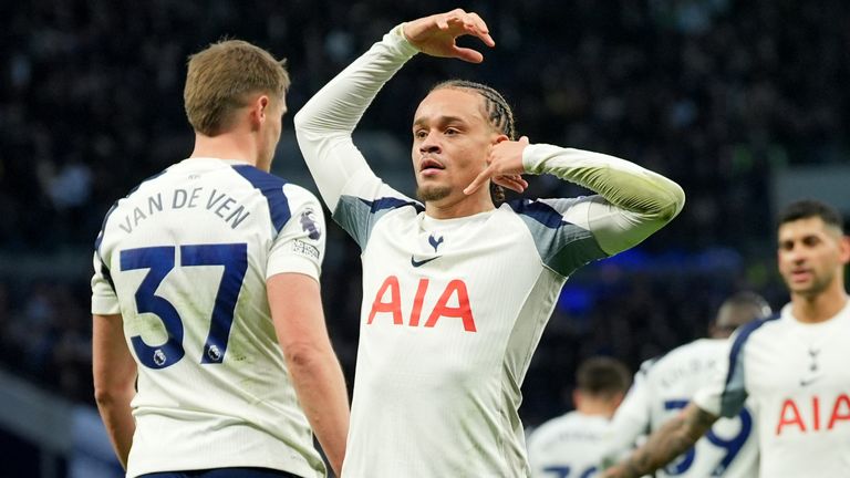 Tottenham Hotspur's Xavi Simons celebrates scoring his side's second goal