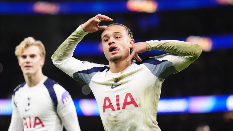 Xavi Simons scored Tottenham's third goal against Slavia Prague