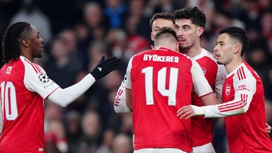 Arsenal's Kai Havertz (second right) celebrates with team-mates after scoring their second goal 