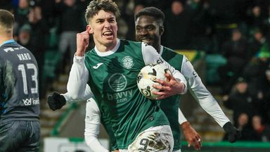 Hibernian's Kieron Bowie celebrates after scoring to make it 1-1 at Easter Road