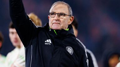 Martin O'Neill gestures to the Celtic supporters after their gutsy draw with Bologna in the Europa League after Reo Hatate was sent off